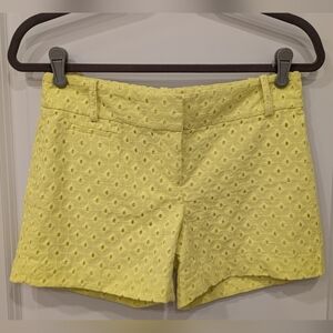 LOFT Yellow Eyelet Riviera Shorts
